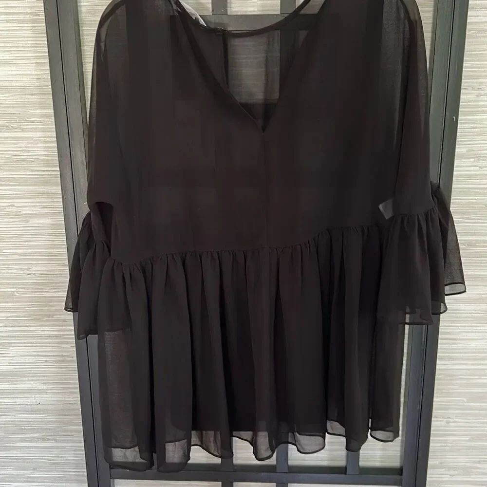 NWT BCBG  generation black chair three-quarter sleeve baby doll top size XS over - Picture 6 of 7